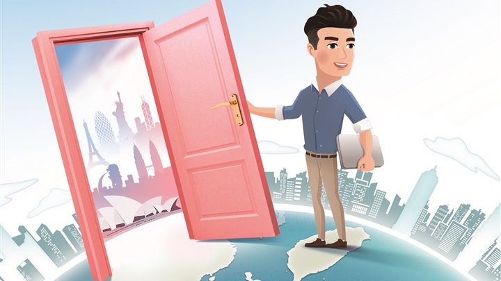 在全球求職市場競爭激烈的現況下，英語力已成為必備工具。（插畫／James Lee）